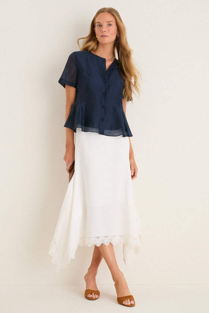 Navy Organza Peplum Sylvette Blouse