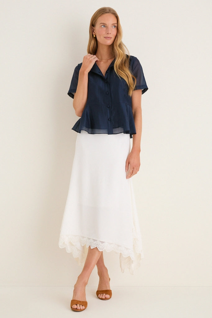 Navy Organza Peplum Sylvette Blouse