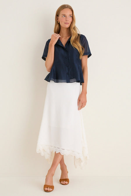 Navy Organza Peplum Sylvette Blouse