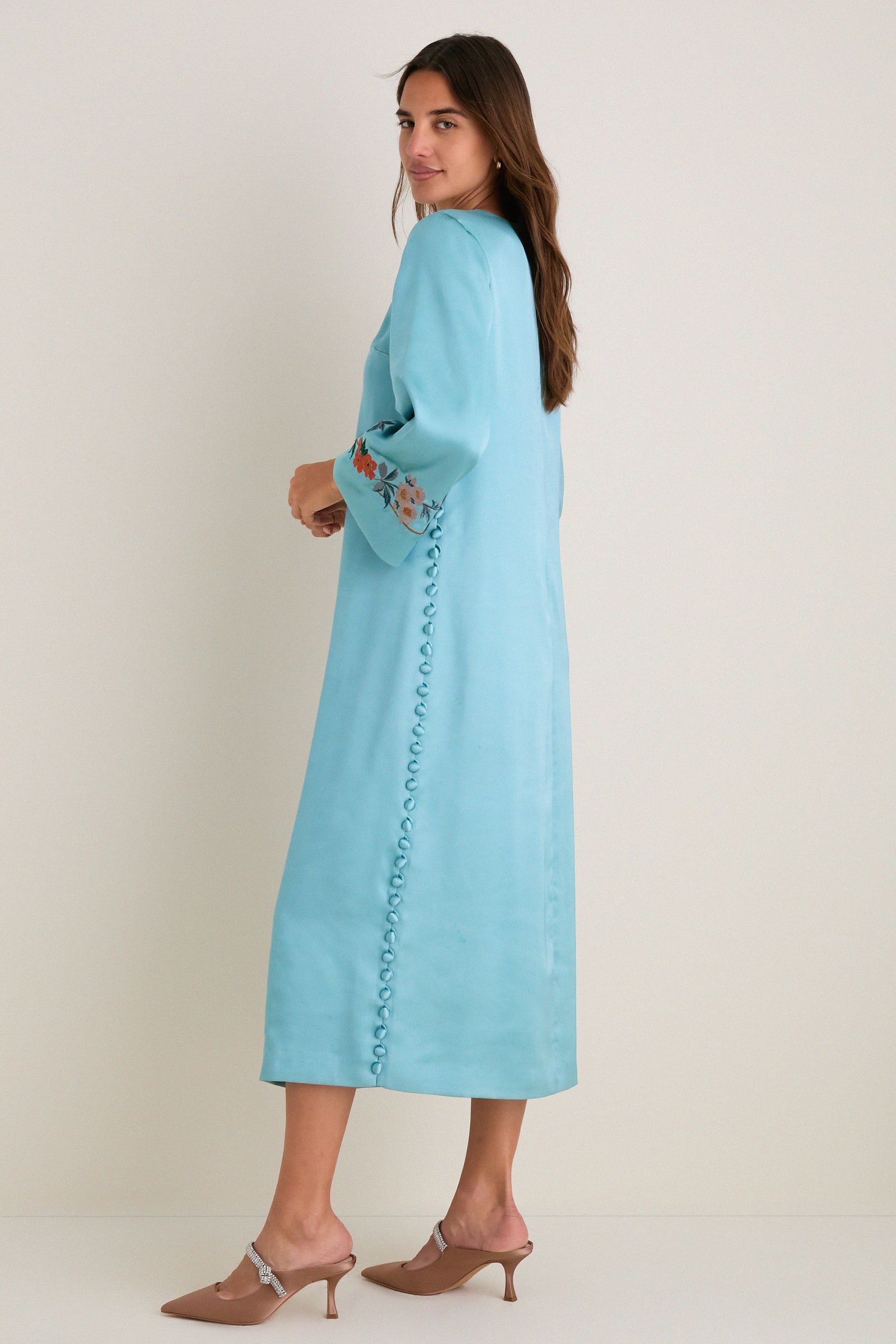 Cameo Blossom Embroidered Duchess Satin Jamie Dress