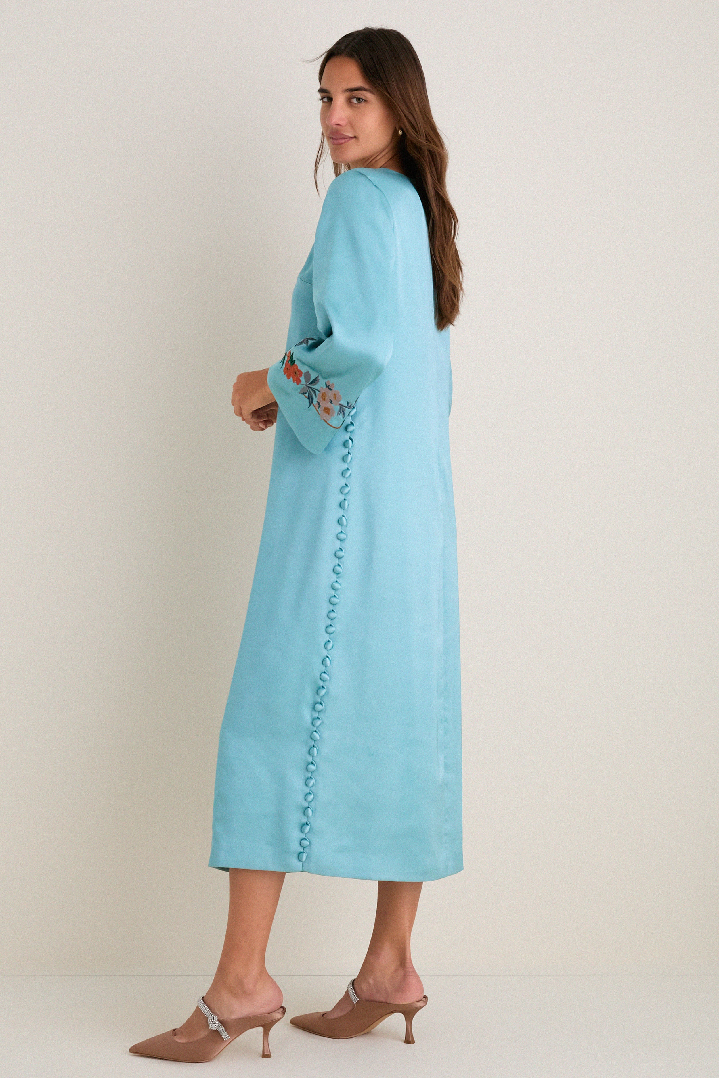 Cameo Blossom Embroidered Duchess Satin Jamie Dress