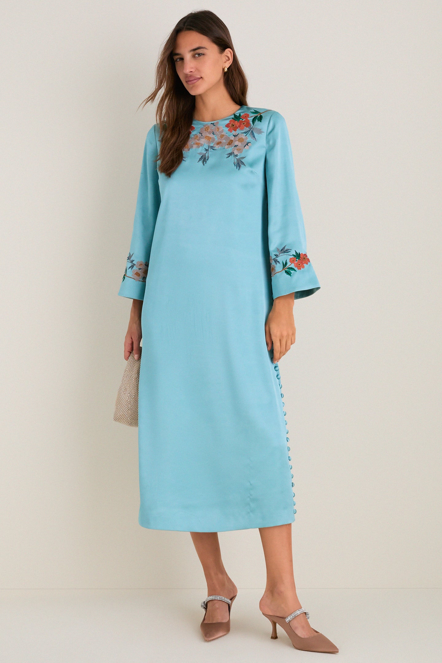 Cameo Blossom Embroidered Duchess Satin Jamie Dress