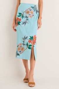 Cameo Blossom Embroidered Duchess Satin Germaine Midi Skirt