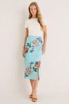 Cameo Blossom Embroidered Duchess Satin Germaine Midi Skirt