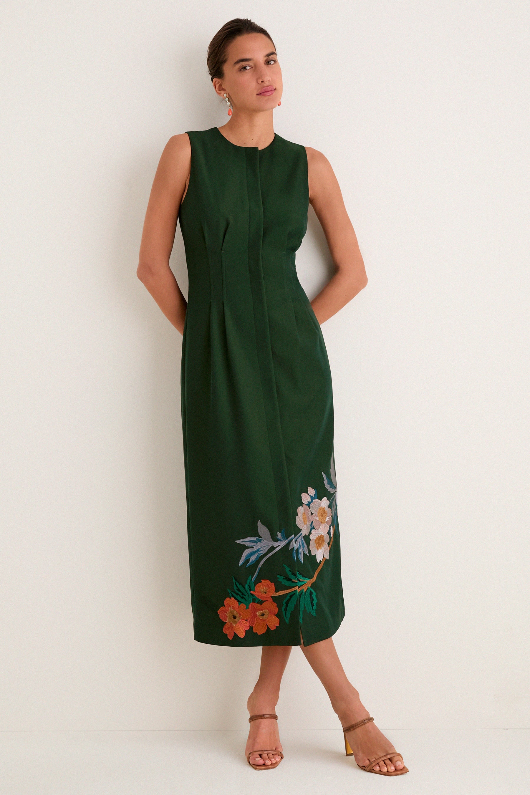 Verdant Green Crepe Embroidered Nell Dress