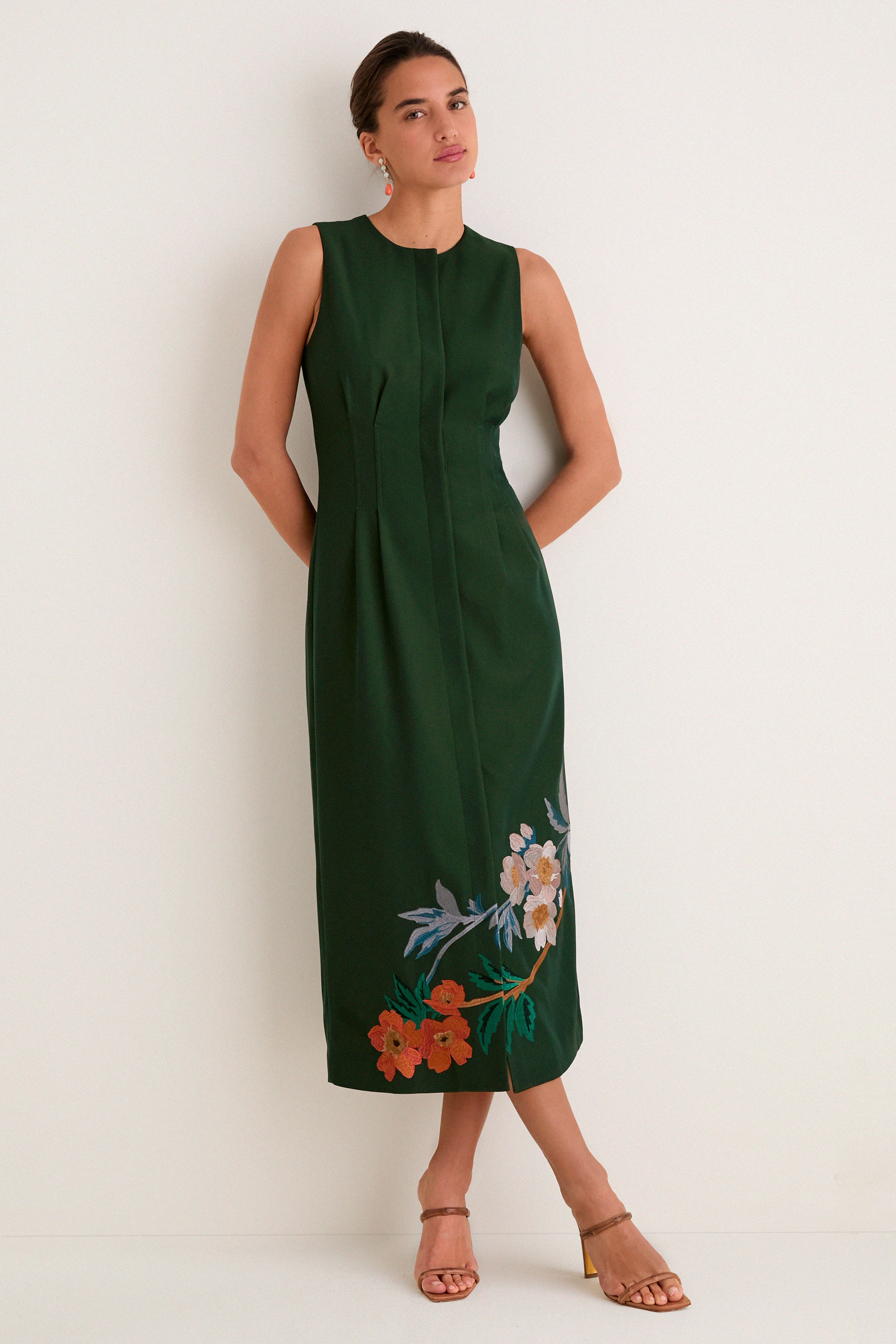 Verdant Green Crepe Embroidered Nell Dress