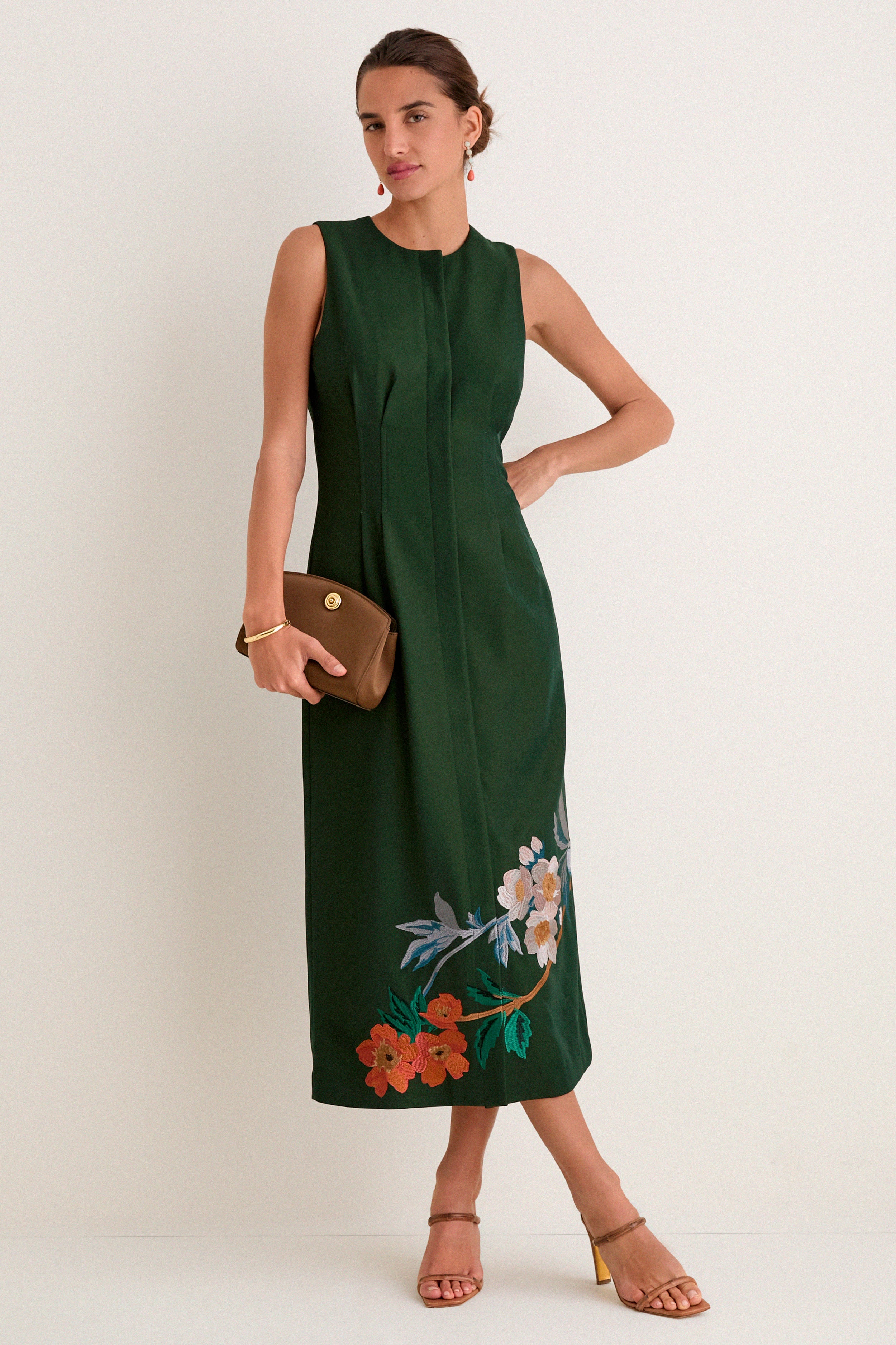 Verdant Green Crepe Embroidered Nell Dress