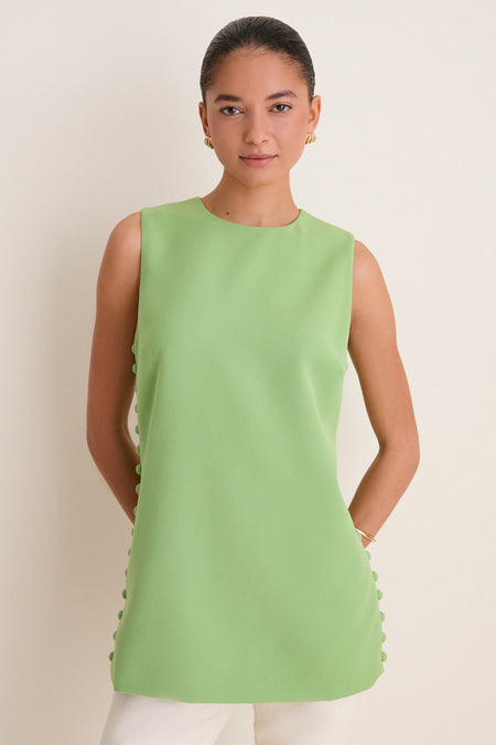 Pistachio Crepe Covered Button Millie Top
