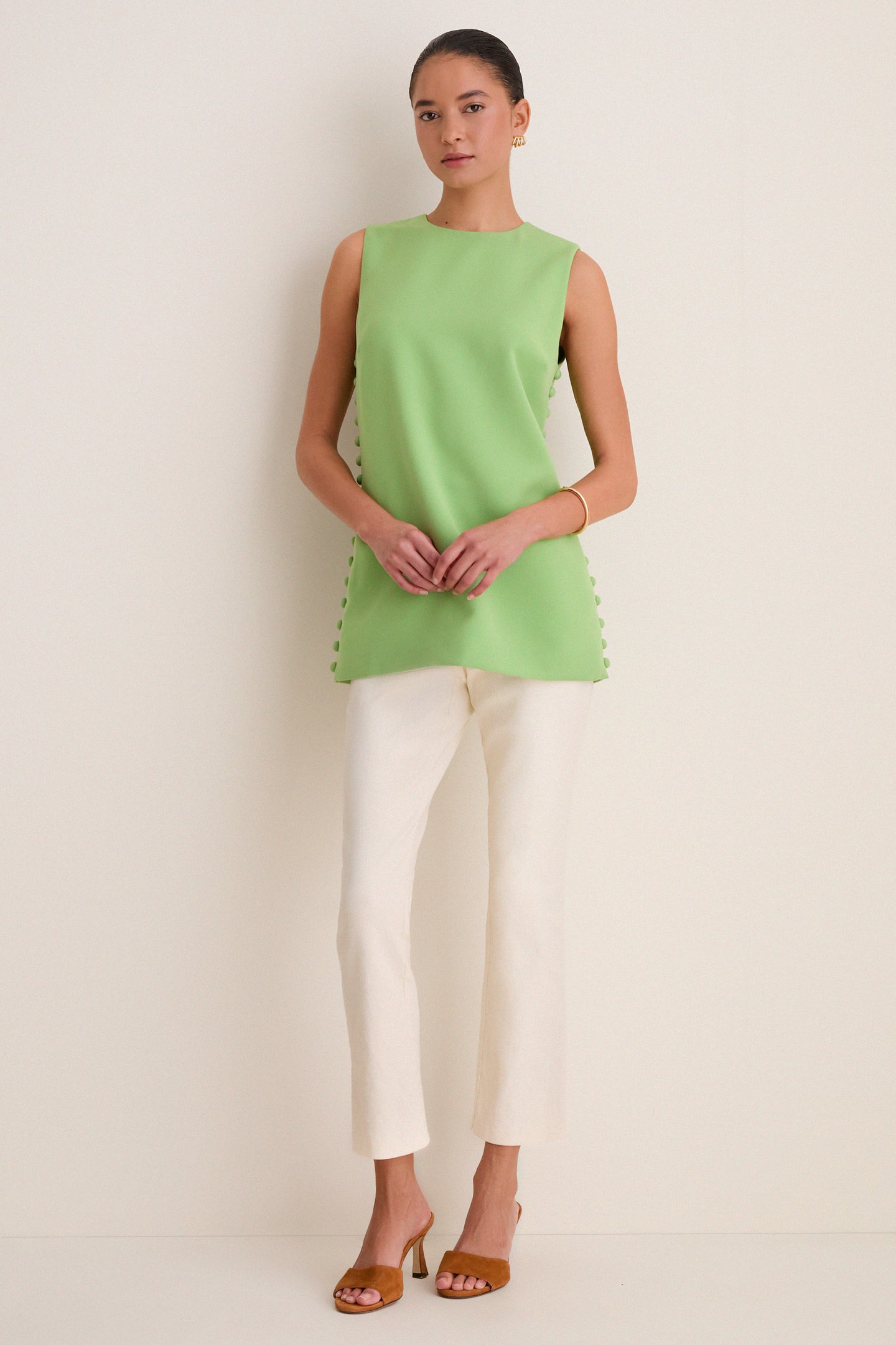 Pistachio Crepe Covered Button Millie Top