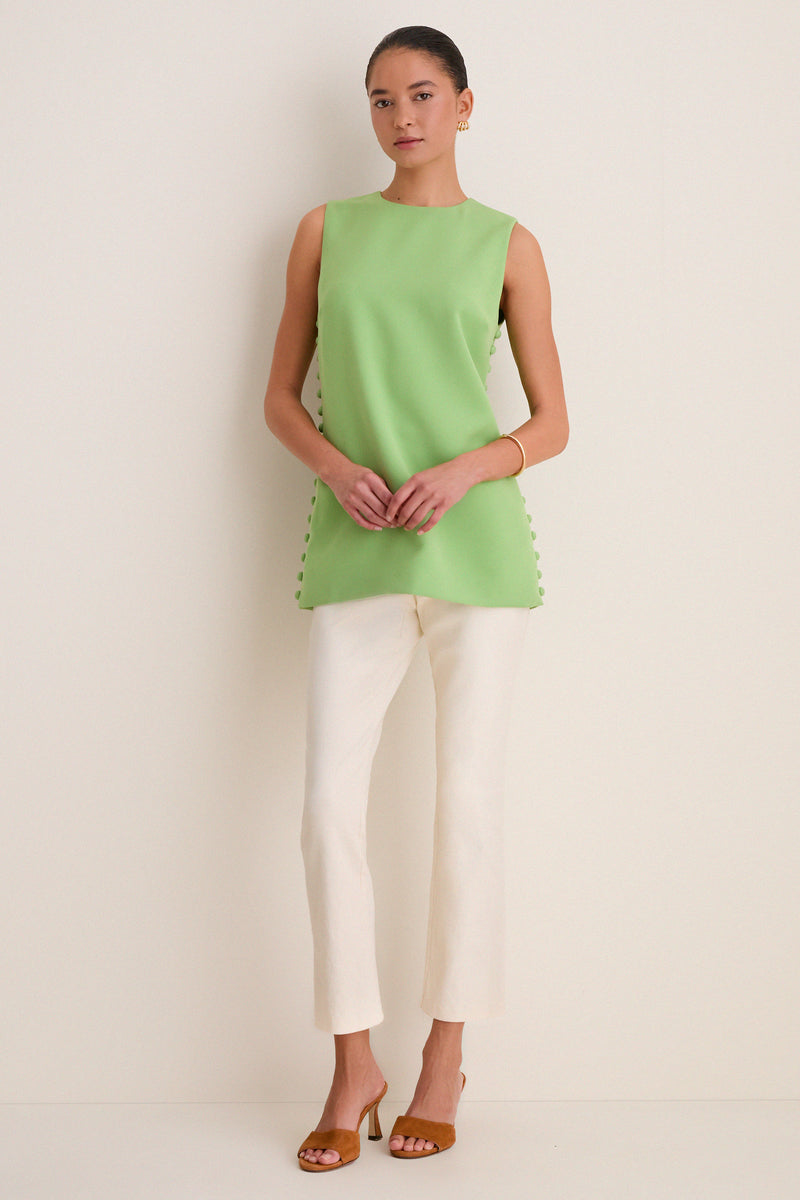 Pistachio Crepe Covered Button Millie Top