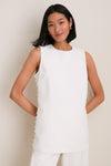 White Crepe Sleeveless Covered Buttons Millie Top