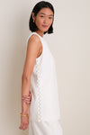 White Crepe Sleeveless Covered Buttons Millie Top