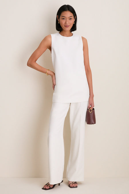 White Crepe Sleeveless Covered Buttons Millie Top