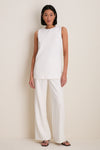 White Crepe Sleeveless Covered Buttons Millie Top