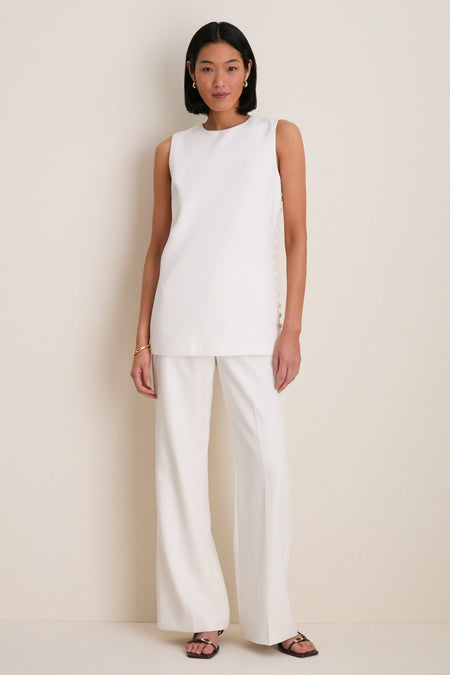 White Crepe Sleeveless Covered Buttons Millie Top