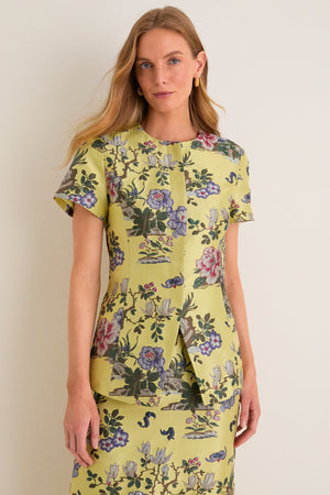 Gilded Chinoiserie Jacquard Short Sleeve Duke Top