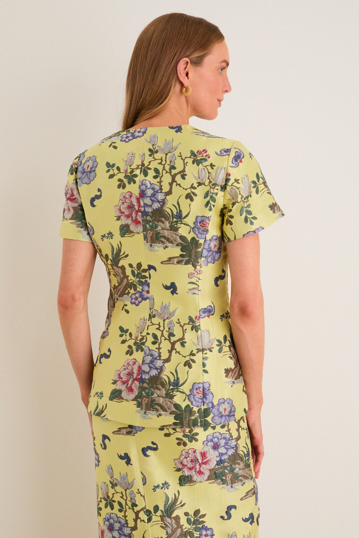 Gilded Chinoiserie Jacquard Short Sleeve Duke Top