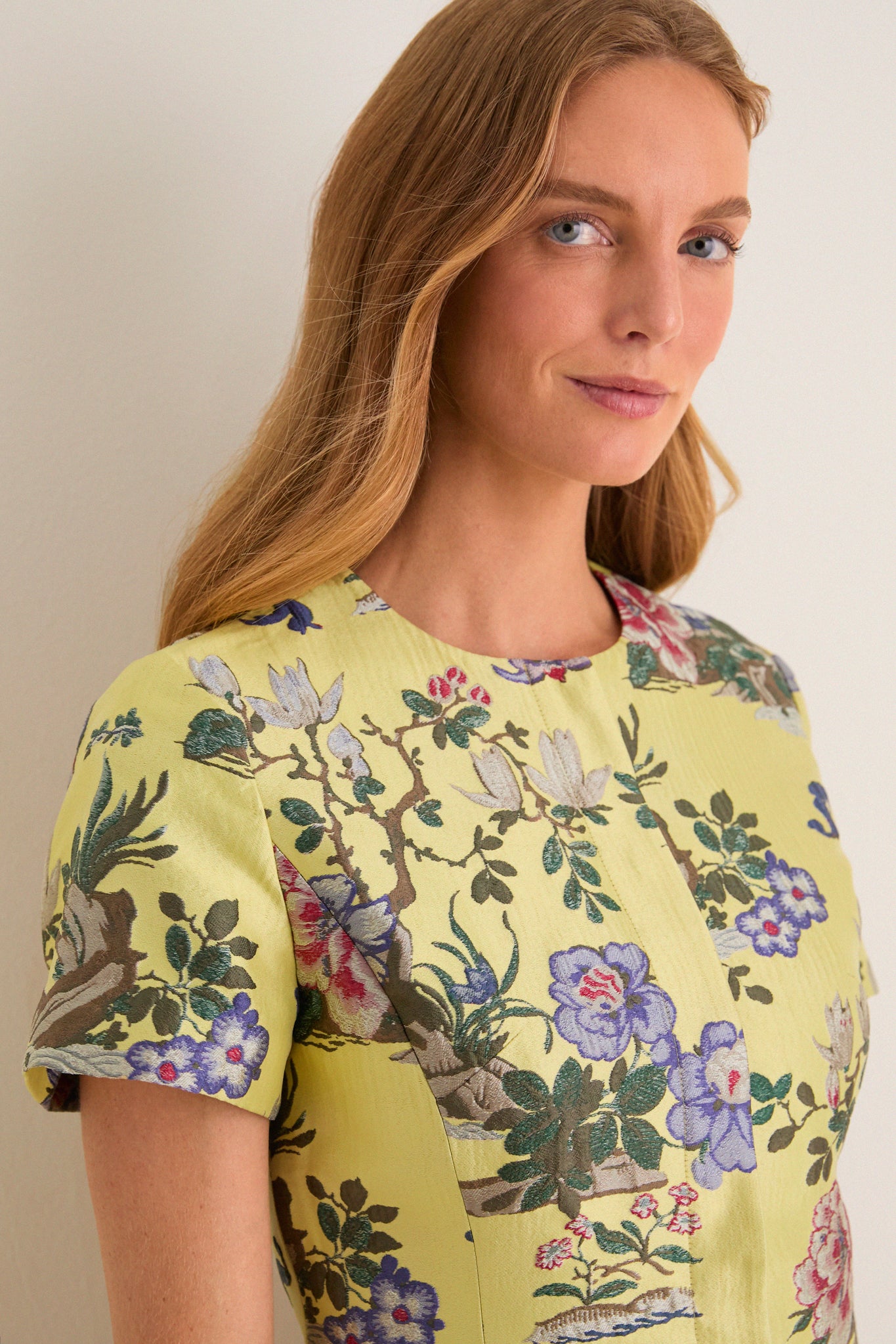 Gilded Chinoiserie Jacquard Short Sleeve Duke Top