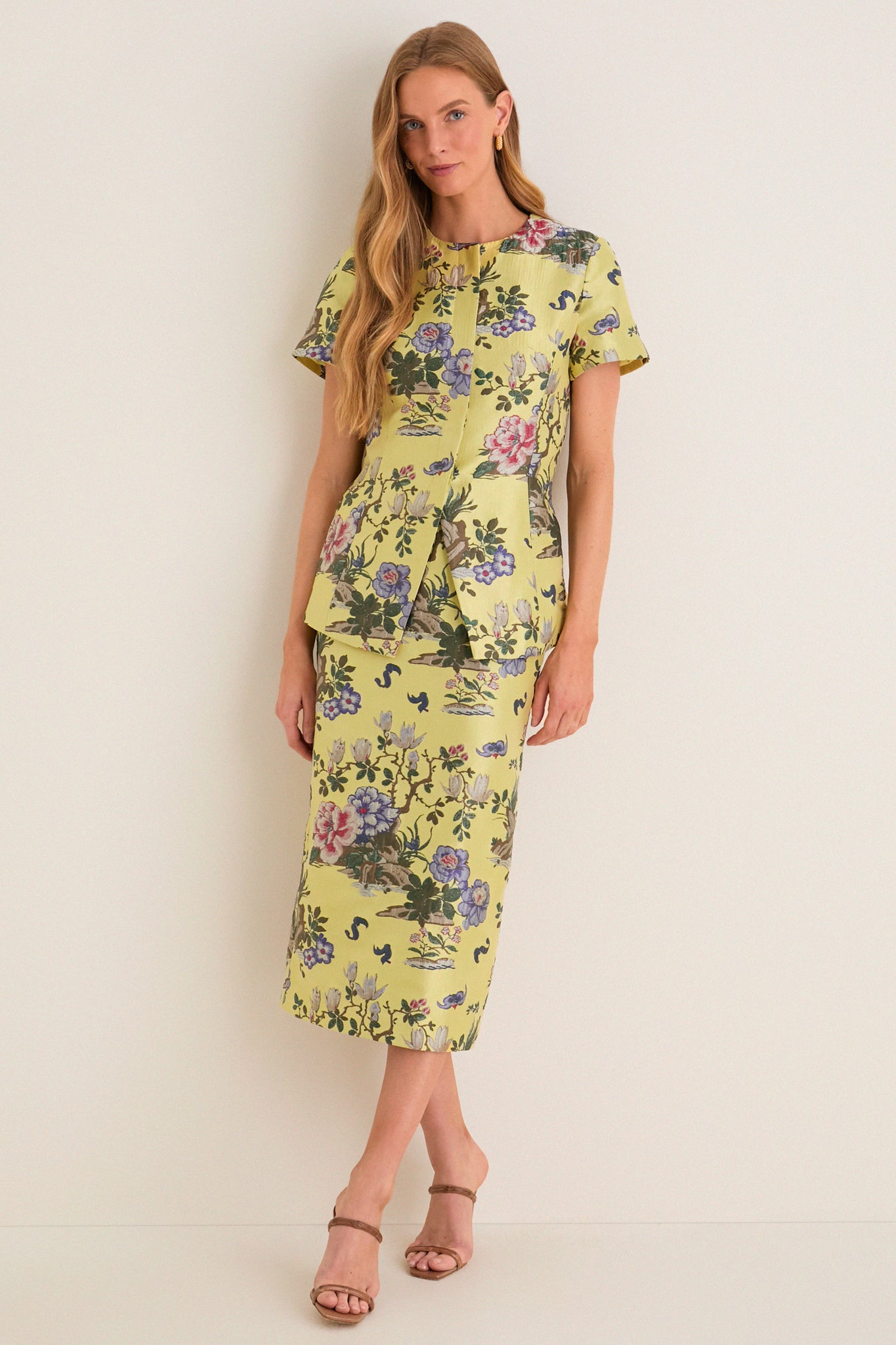 Gilded Chinoiserie Jacquard Short Sleeve Duke Top