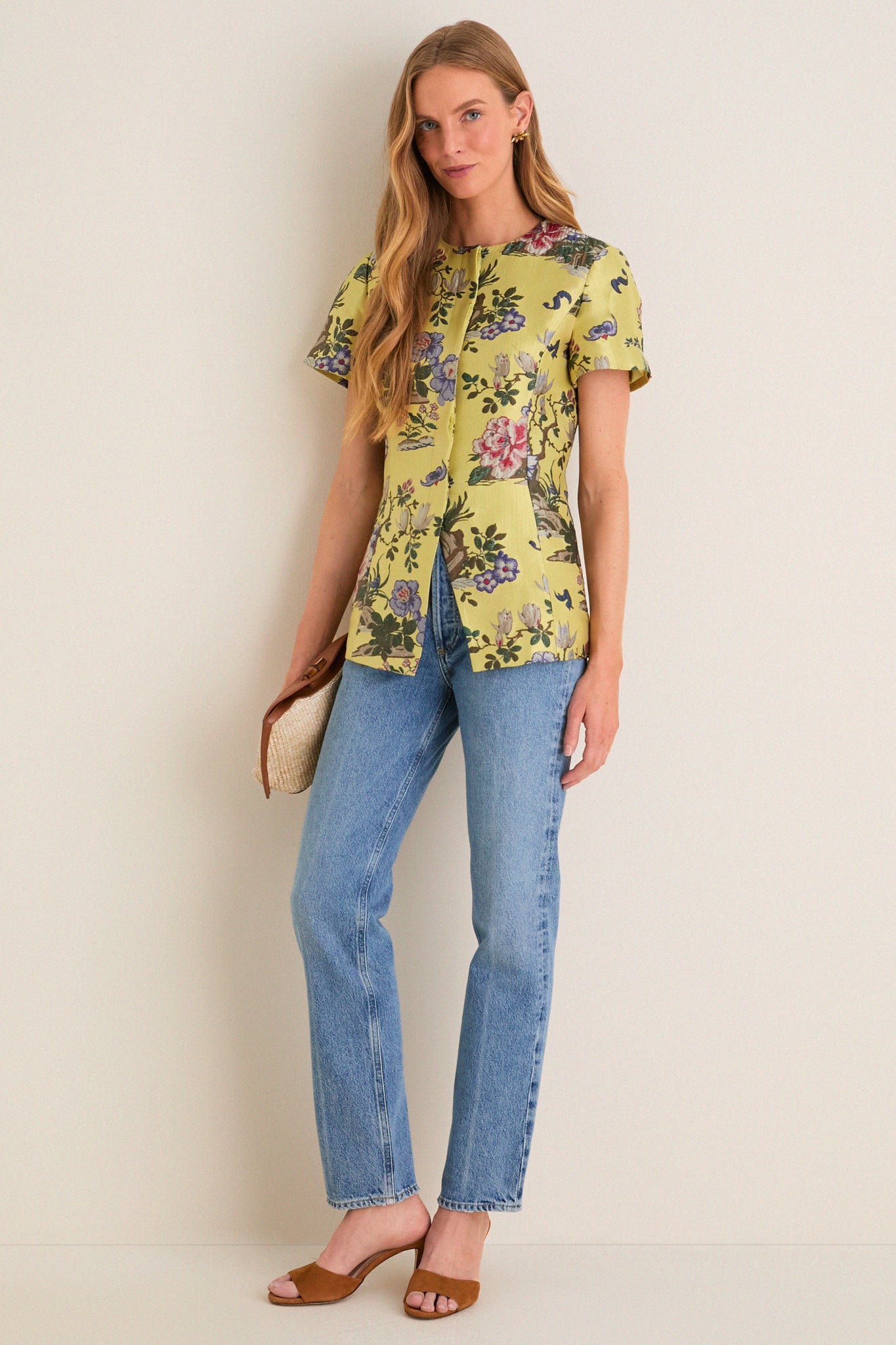 Gilded Chinoiserie Jacquard Short Sleeve Duke Top