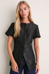 Black Jacquard Short Sleeve Duke Top