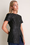 Black Jacquard Short Sleeve Duke Top
