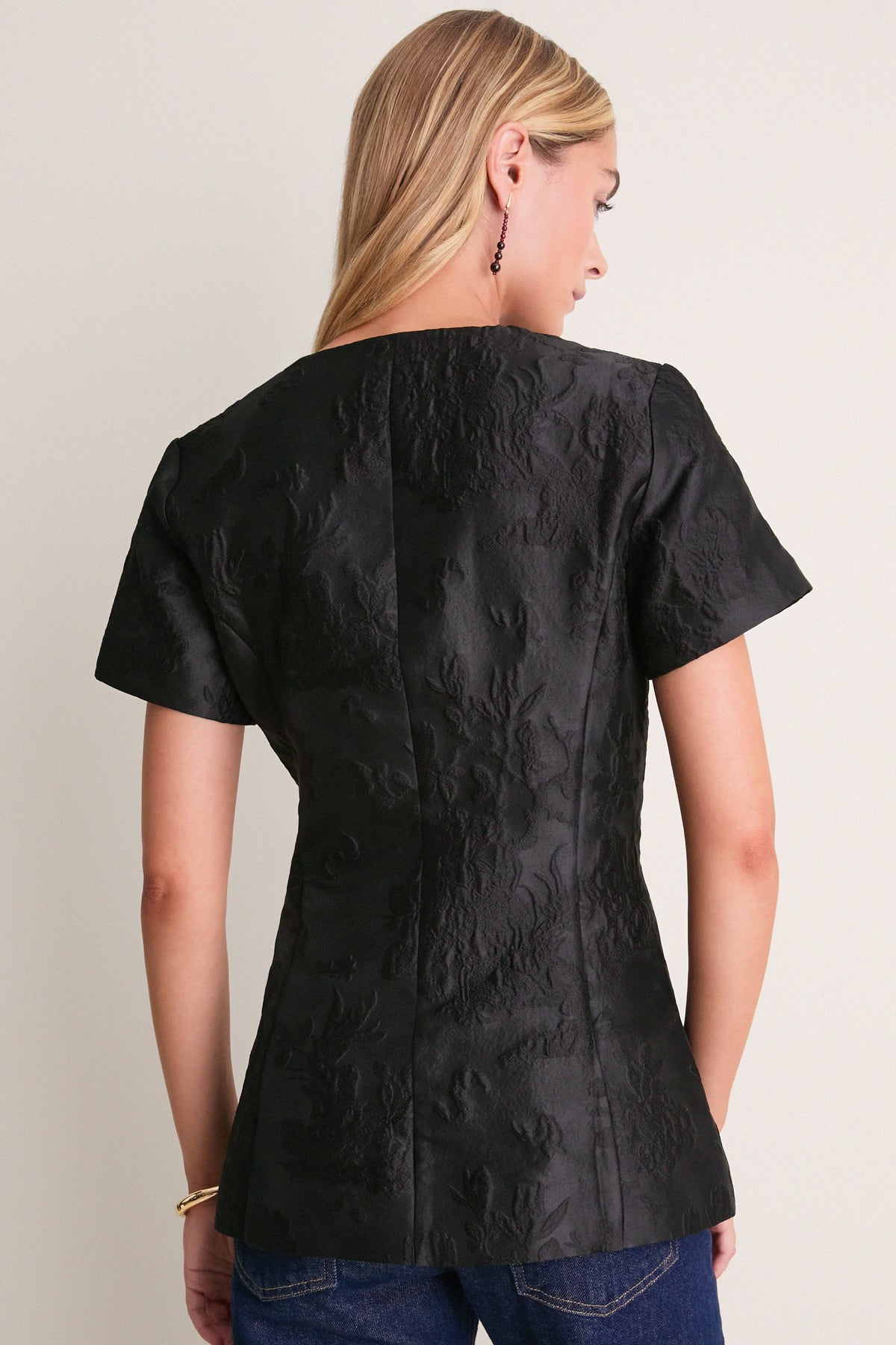 Black Jacquard Short Sleeve Duke Top