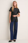 Black Jacquard Short Sleeve Duke Top