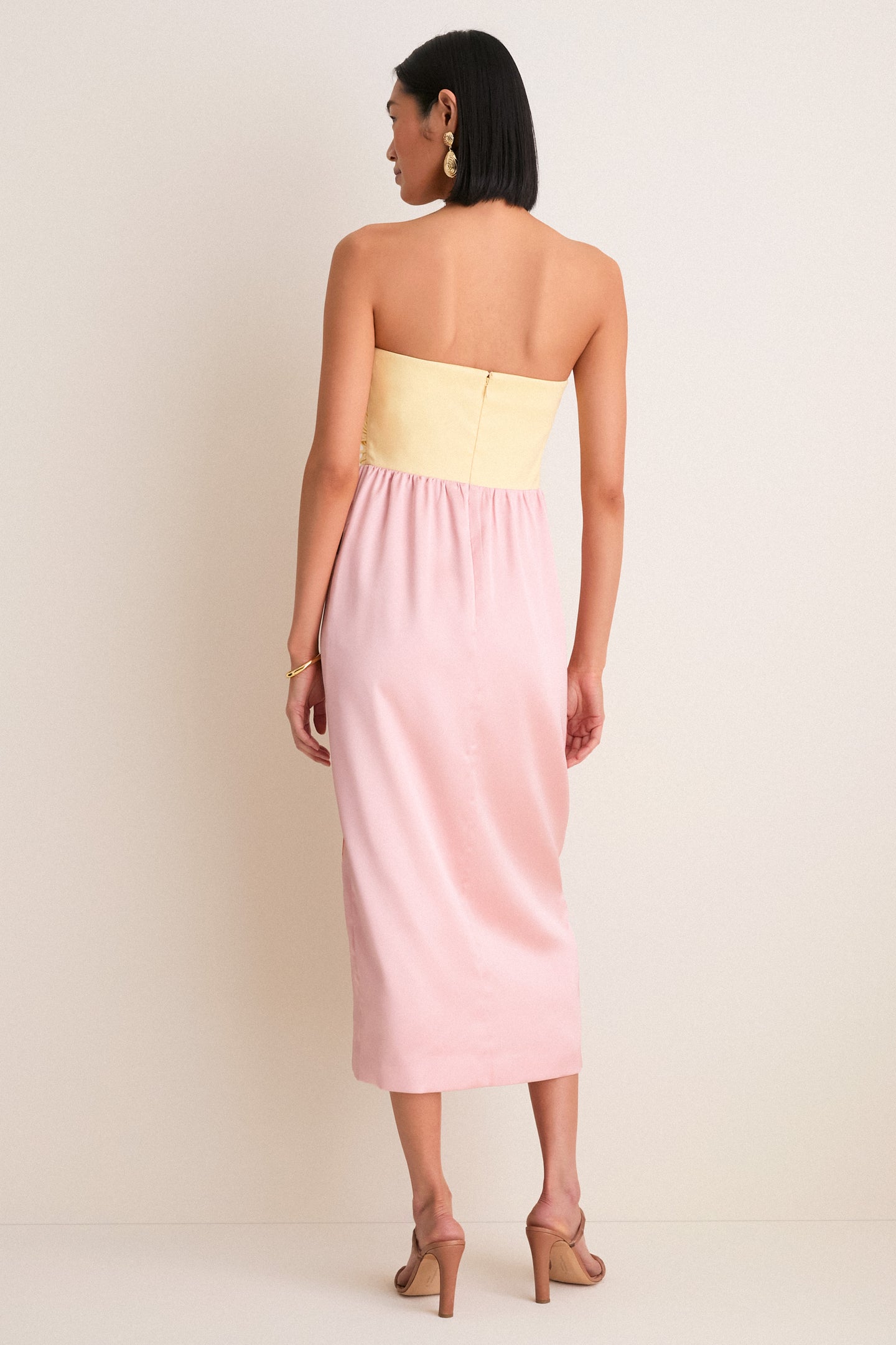 Powder Pink Embroidered Satin Strapless Sonia Dress