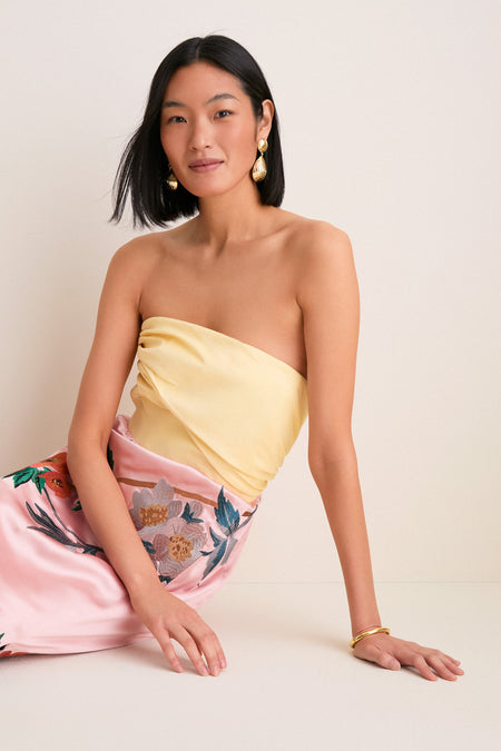 Powder Pink Embroidered Satin Strapless Sonia Dress