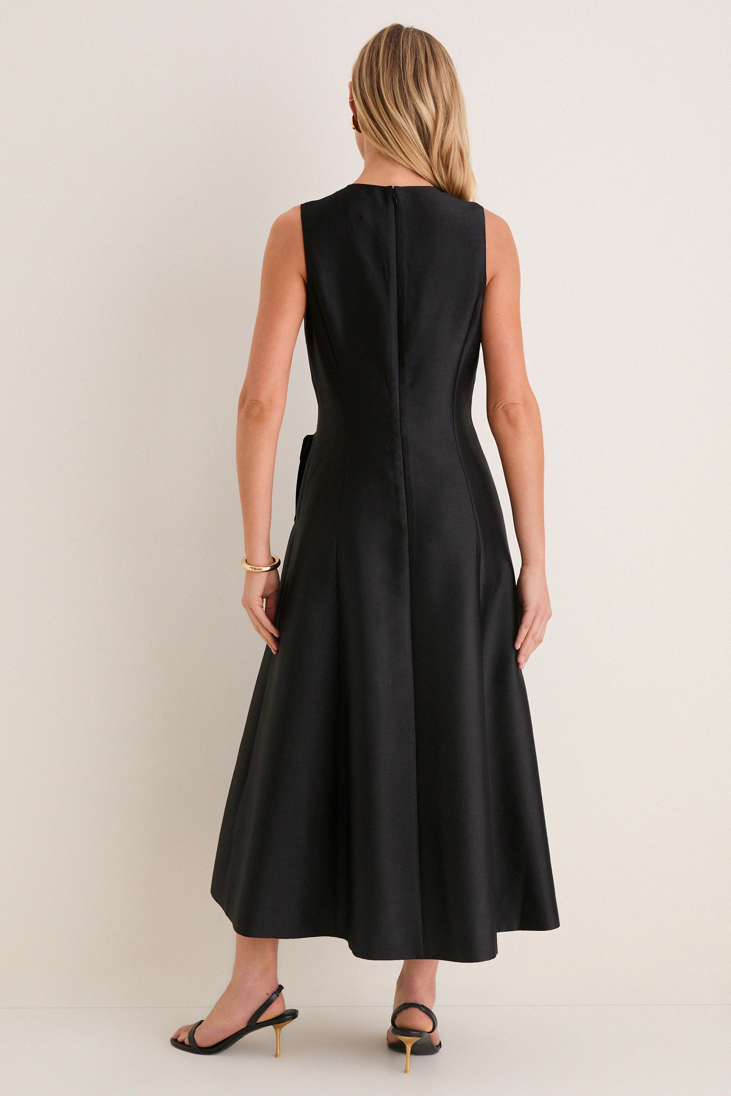 Black Dupioni Helene Midi Dress | Tuckernuck