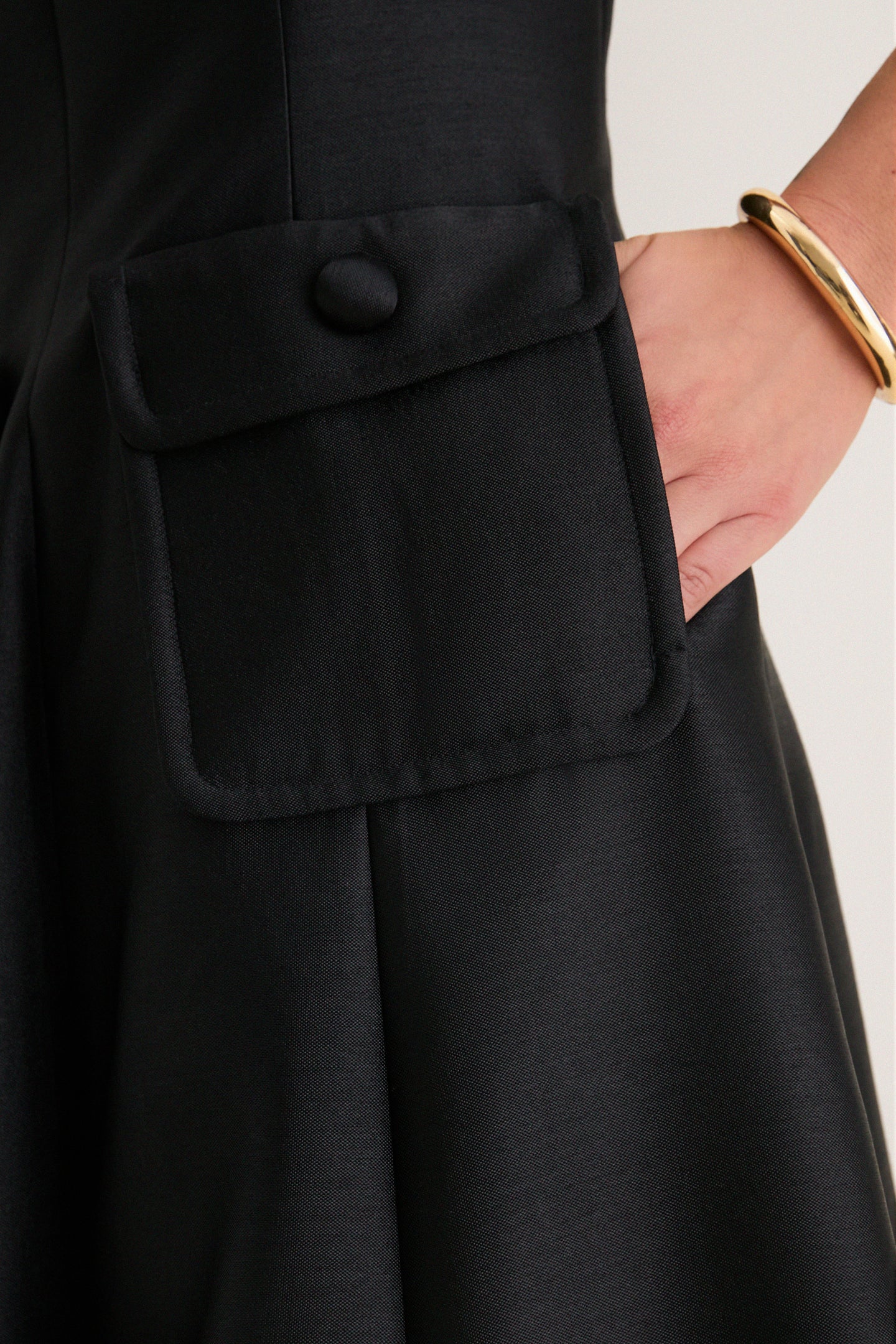 Black Dupioni Helene Midi Dress