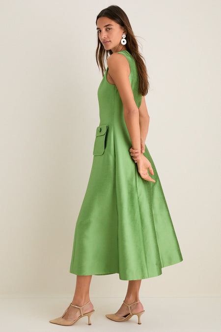 Pistachio Dupioni Helene Midi Dress