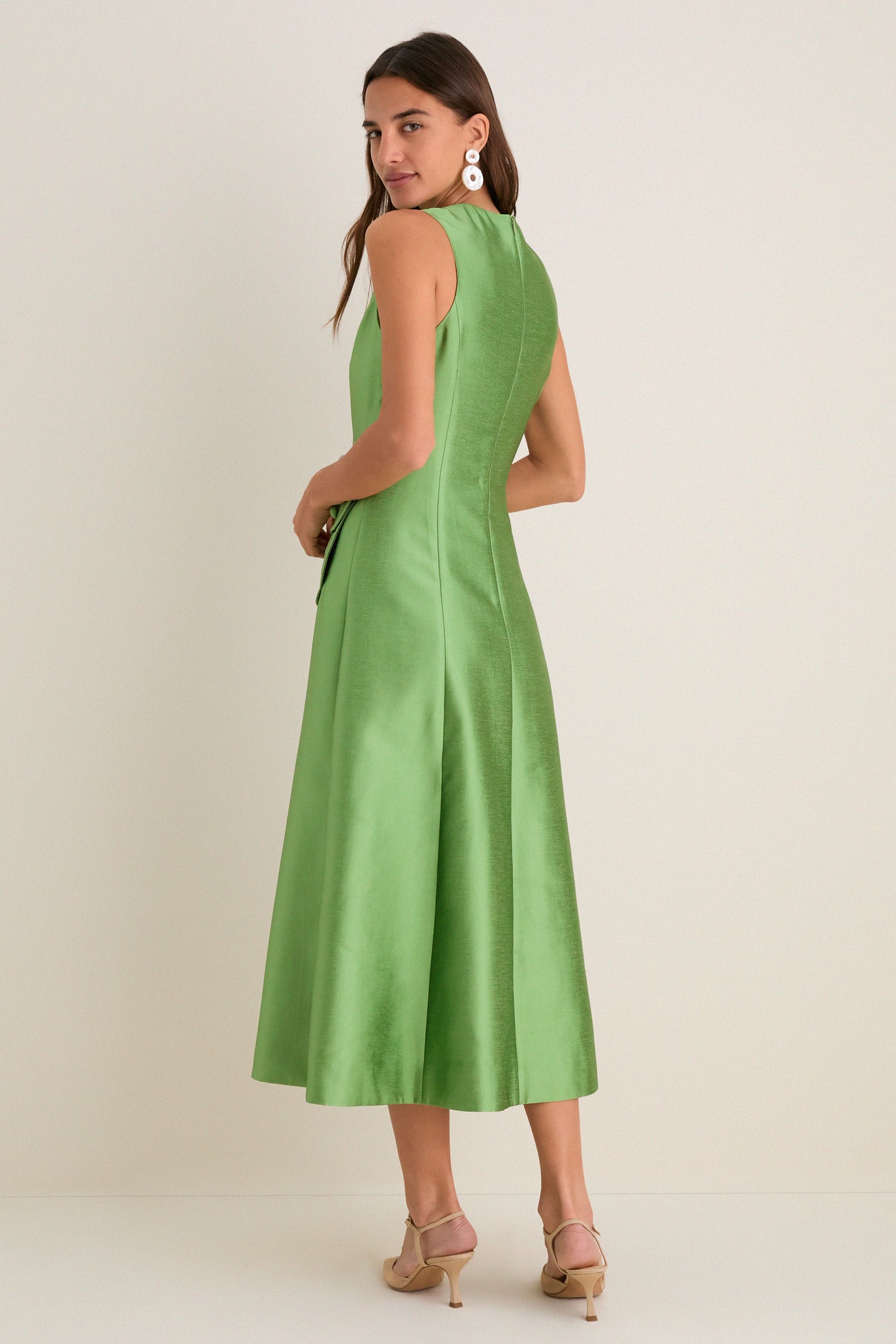 Pistachio Dupioni Helene Midi Dress