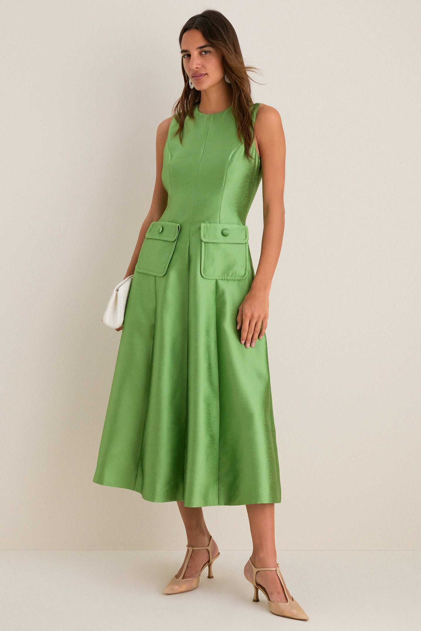 Pistachio Dupioni Helene Midi Dress