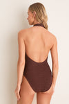 Metallic Chocolate Adriana Beaded One Piece