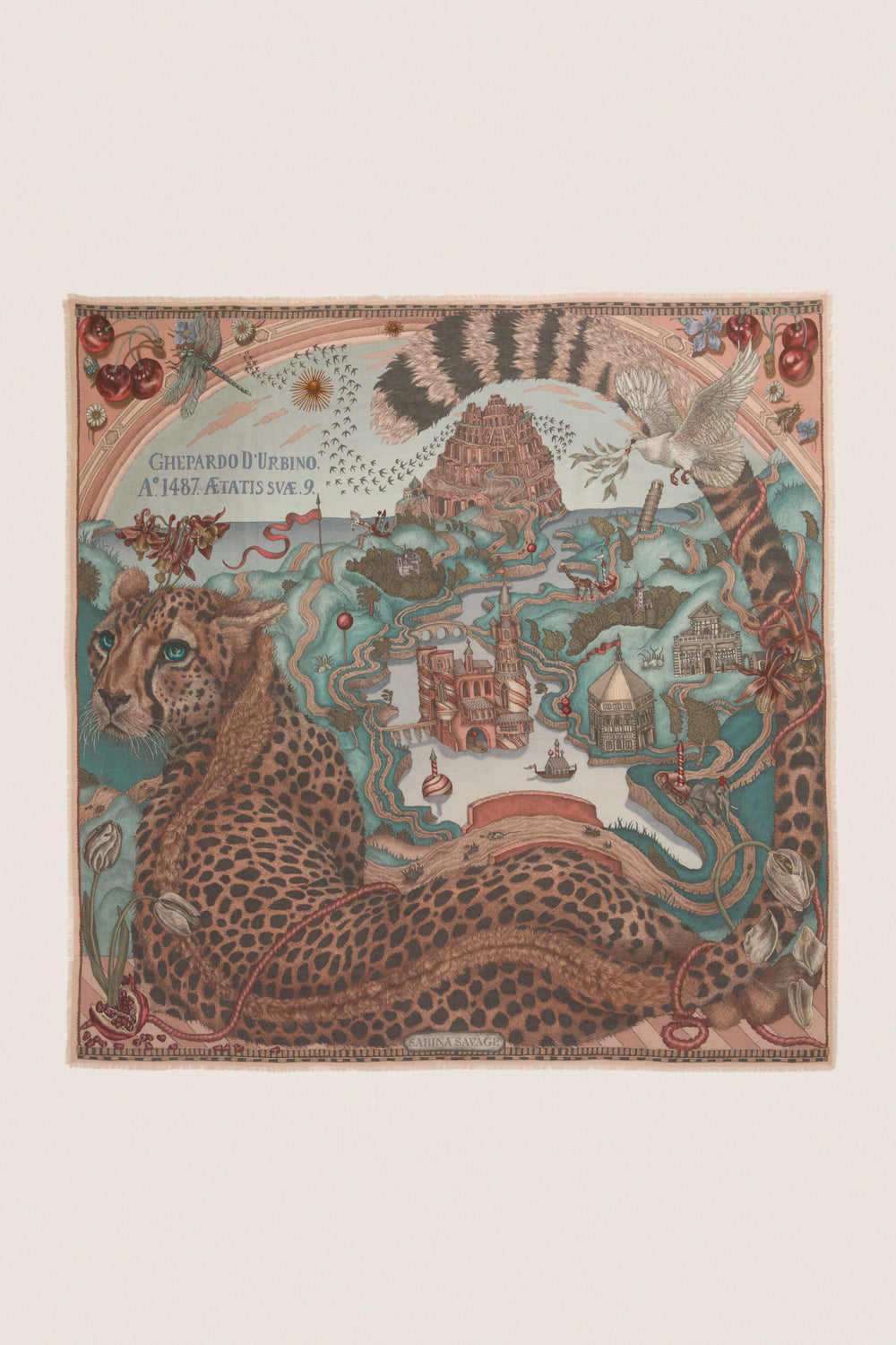 Morello and Mint Medici Cheetah Square Scarf