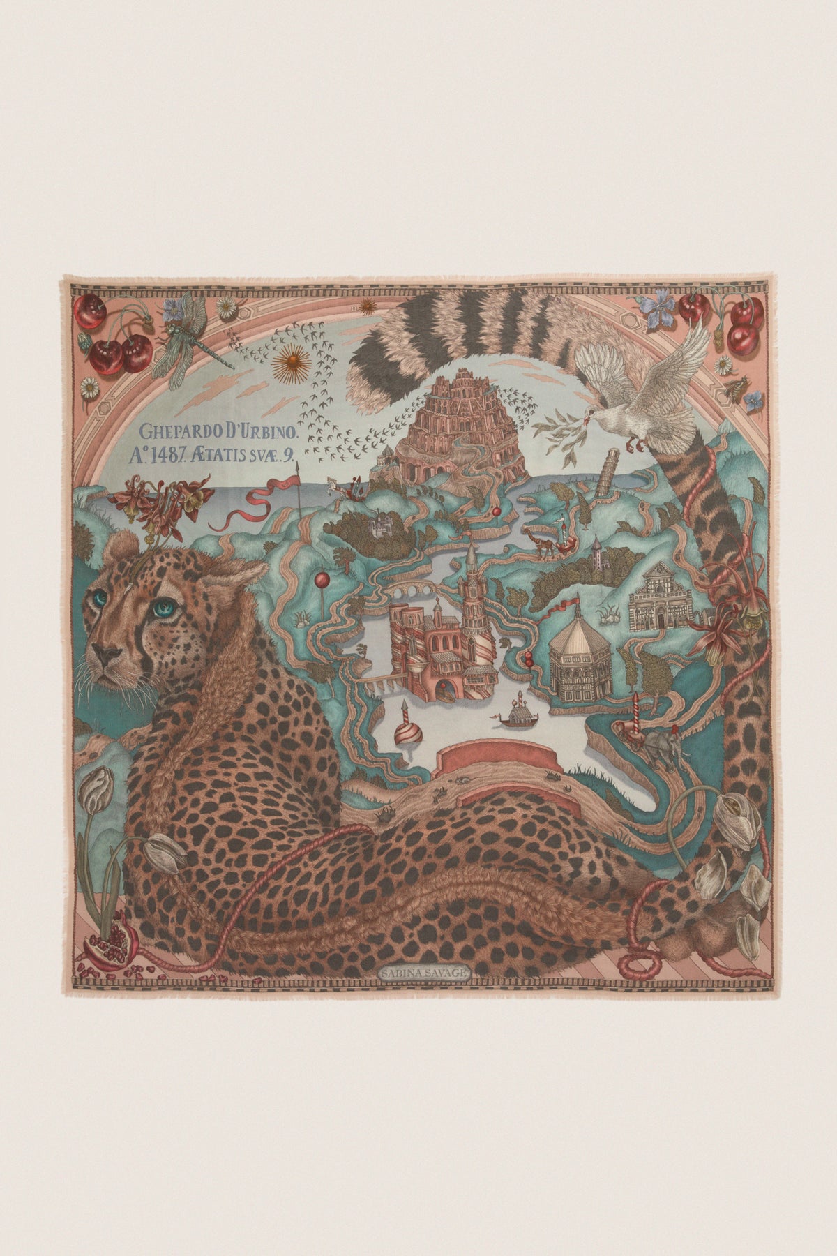 Morello and Mint Medici Cheetah Square Scarf