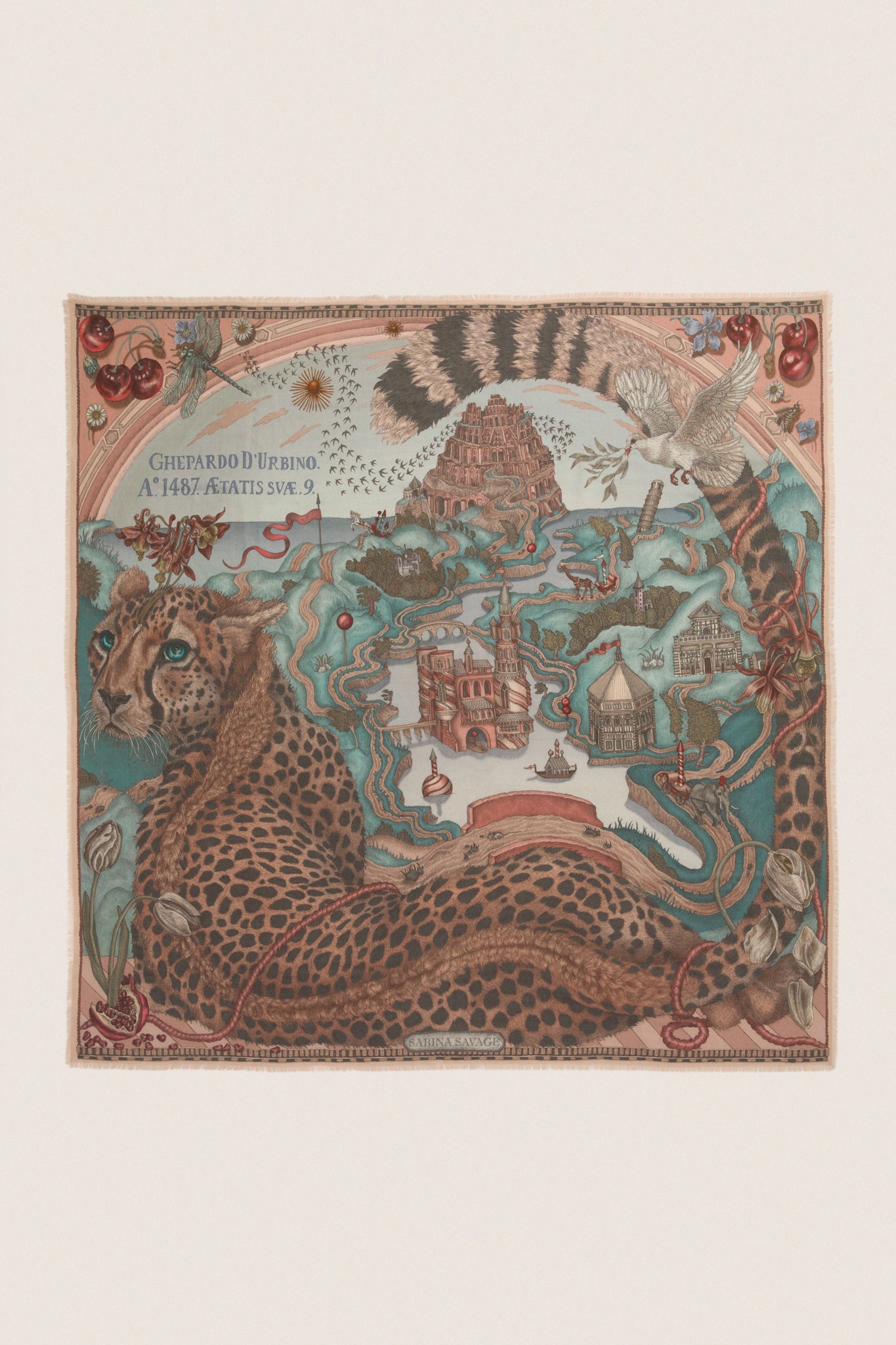 Morello and Mint Medici Cheetah Square Scarf