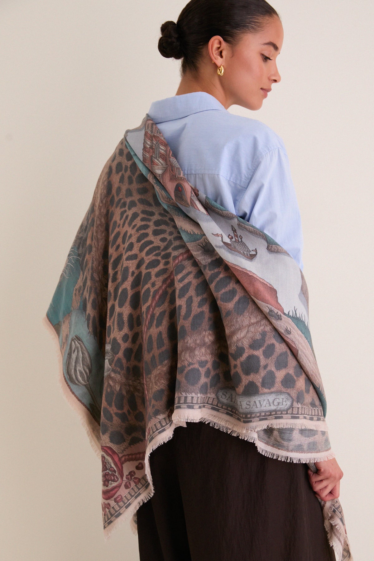 Morello and Mint Medici Cheetah Square Scarf