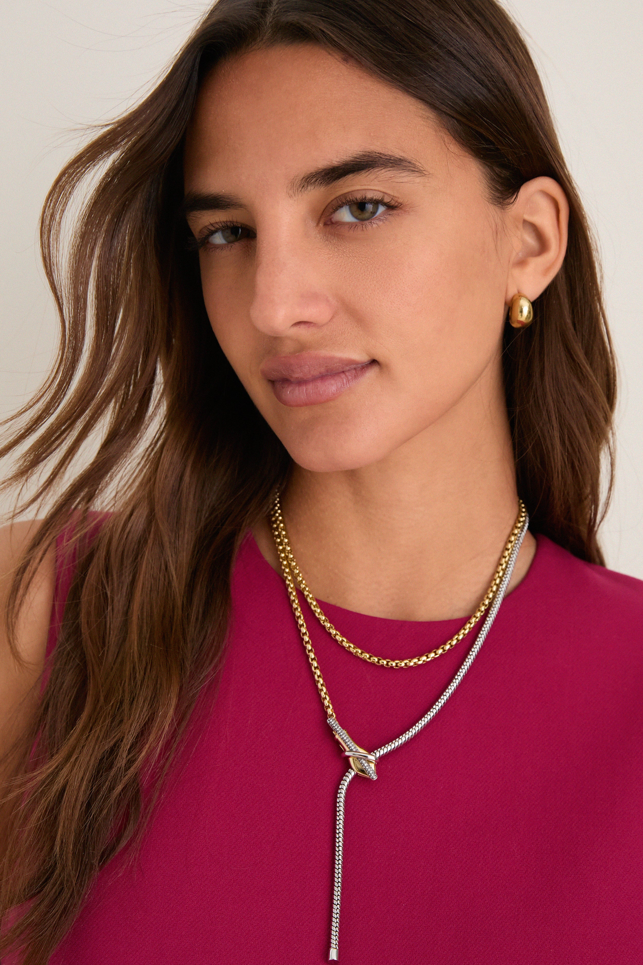 Gold, Silver and Crystal Venom Lariat Necklace