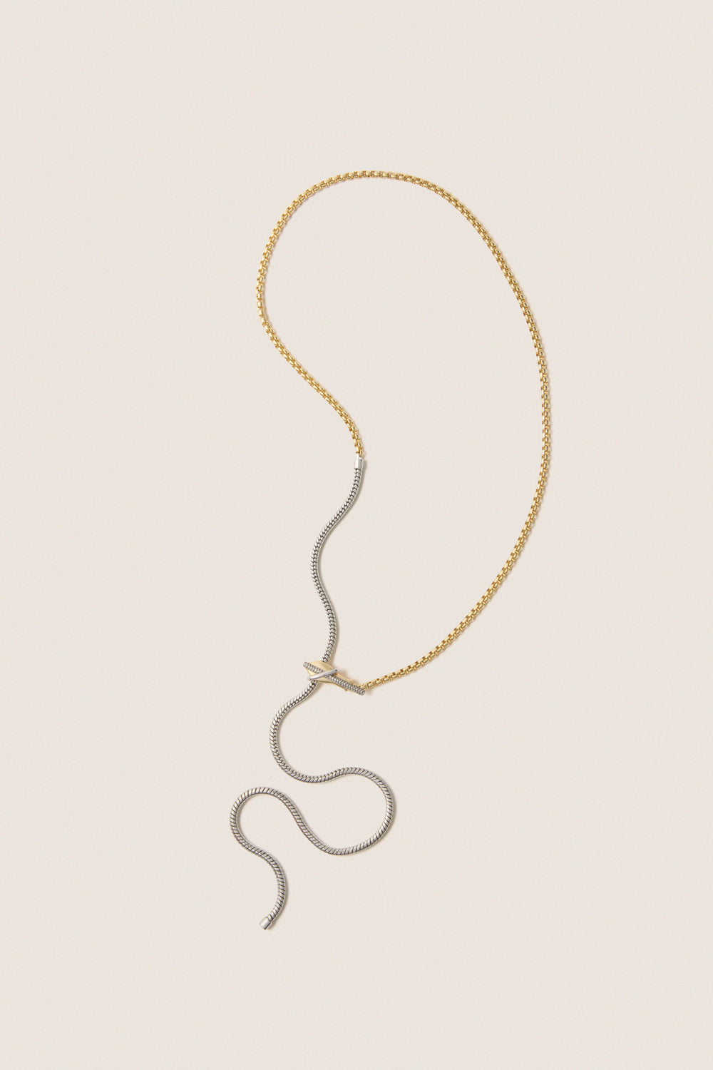 Gold, Silver and Crystal Venom Lariat Necklace
