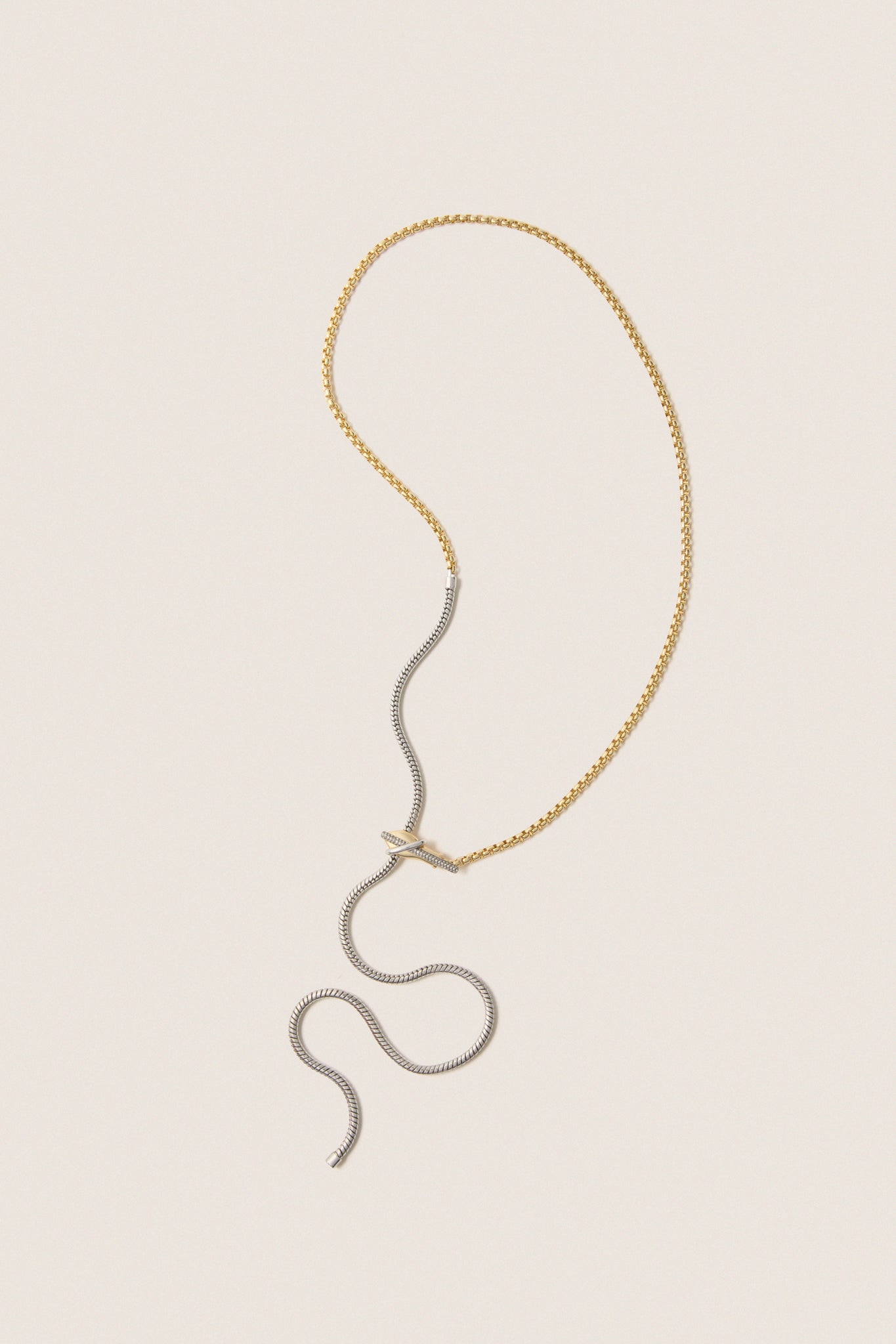 Gold, Silver and Crystal Venom Lariat Necklace