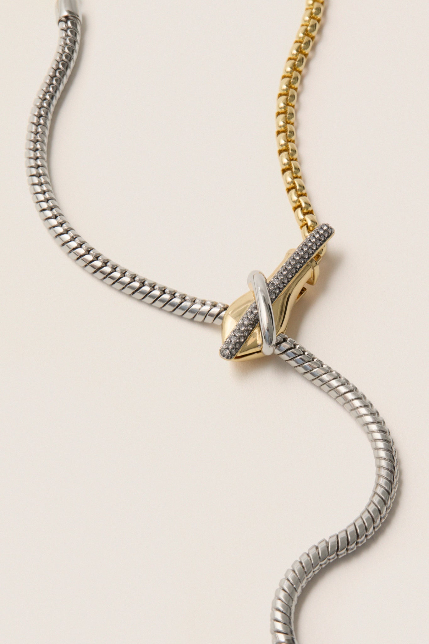 Gold, Silver and Crystal Venom Lariat Necklace | DEMARSON