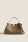 Taupe Pebble Grain Leather Gyoza Bag