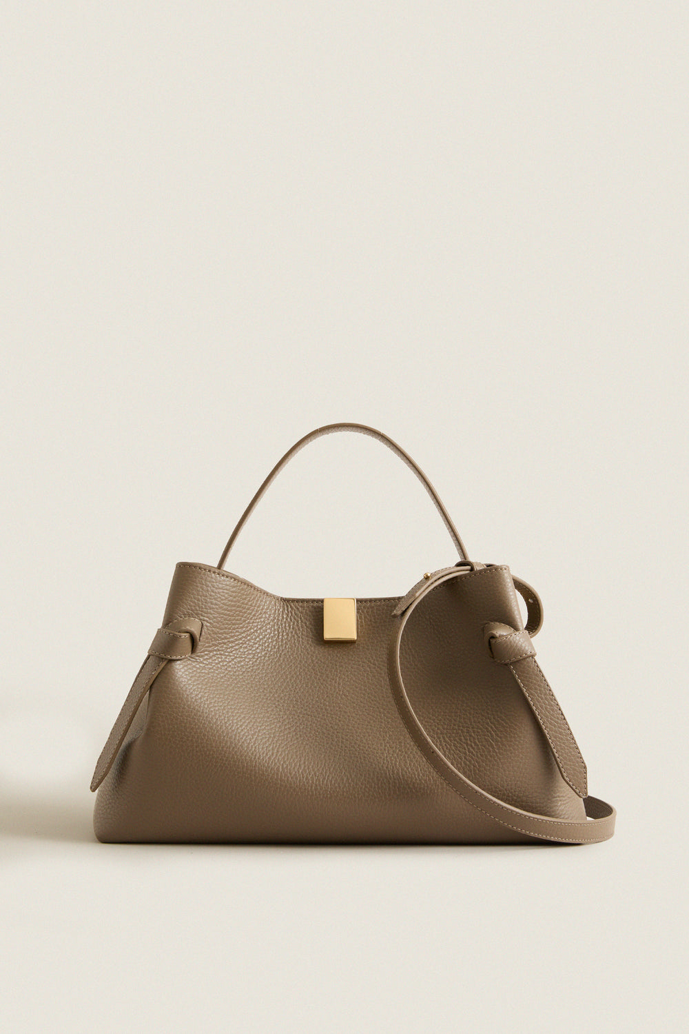 Taupe Pebble Grain Leather Gyoza Bag