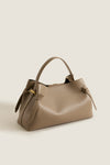 Taupe Pebble Grain Leather Gyoza Bag
