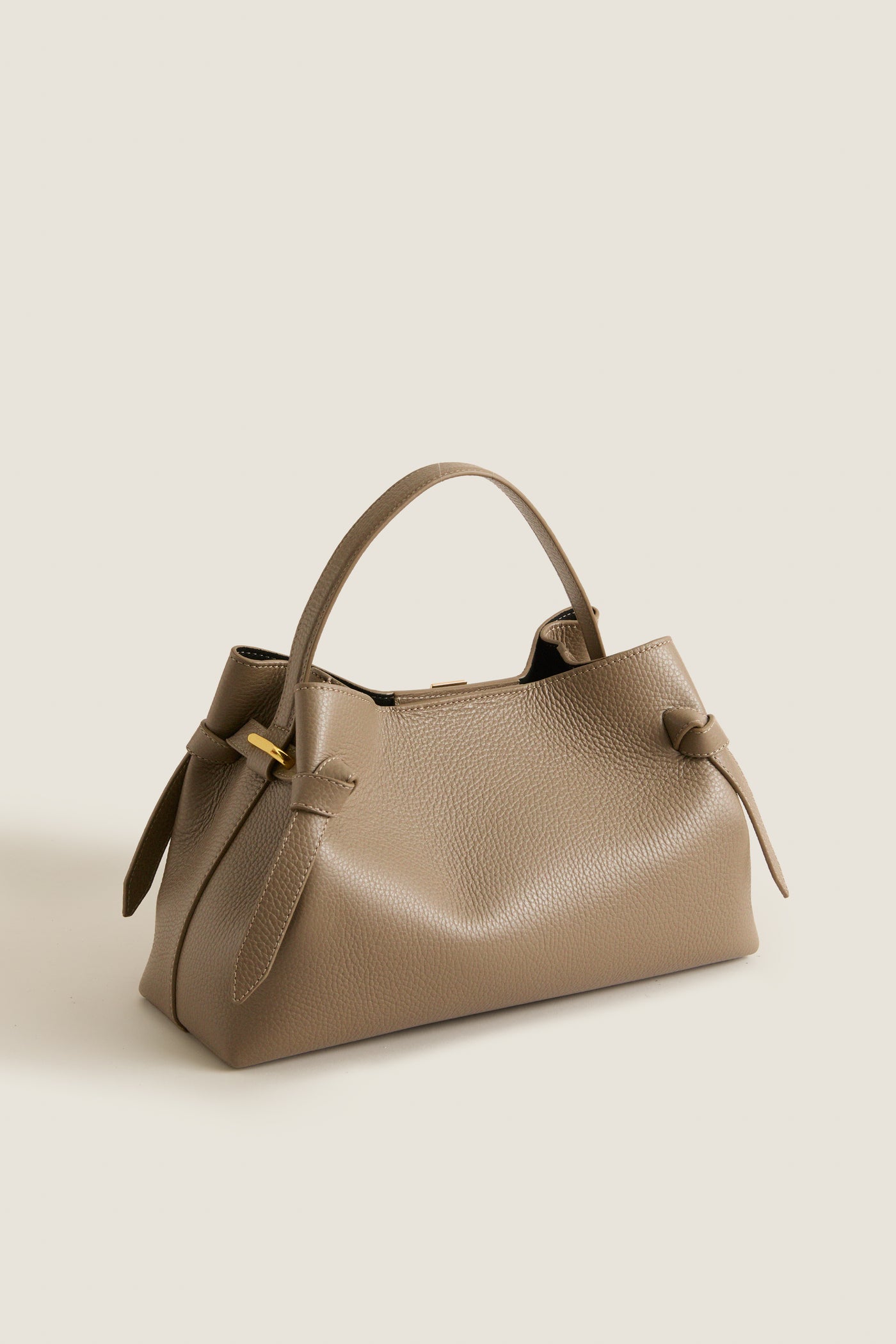 Taupe Pebble Grain Leather Gyoza Bag