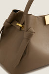 Taupe Pebble Grain Leather Gyoza Bag
