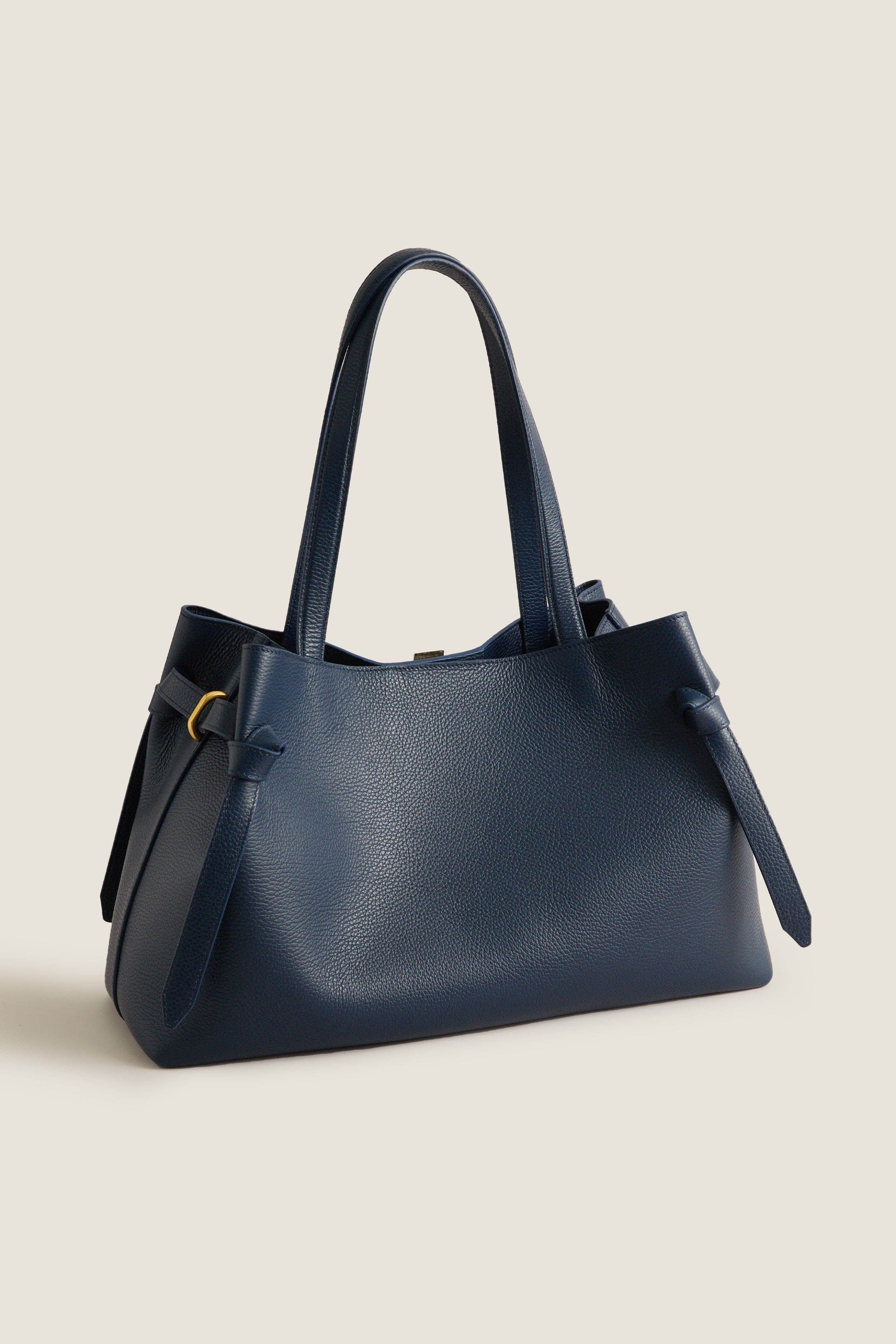 Midnight Pebble Grain Leather Gyoza Tote